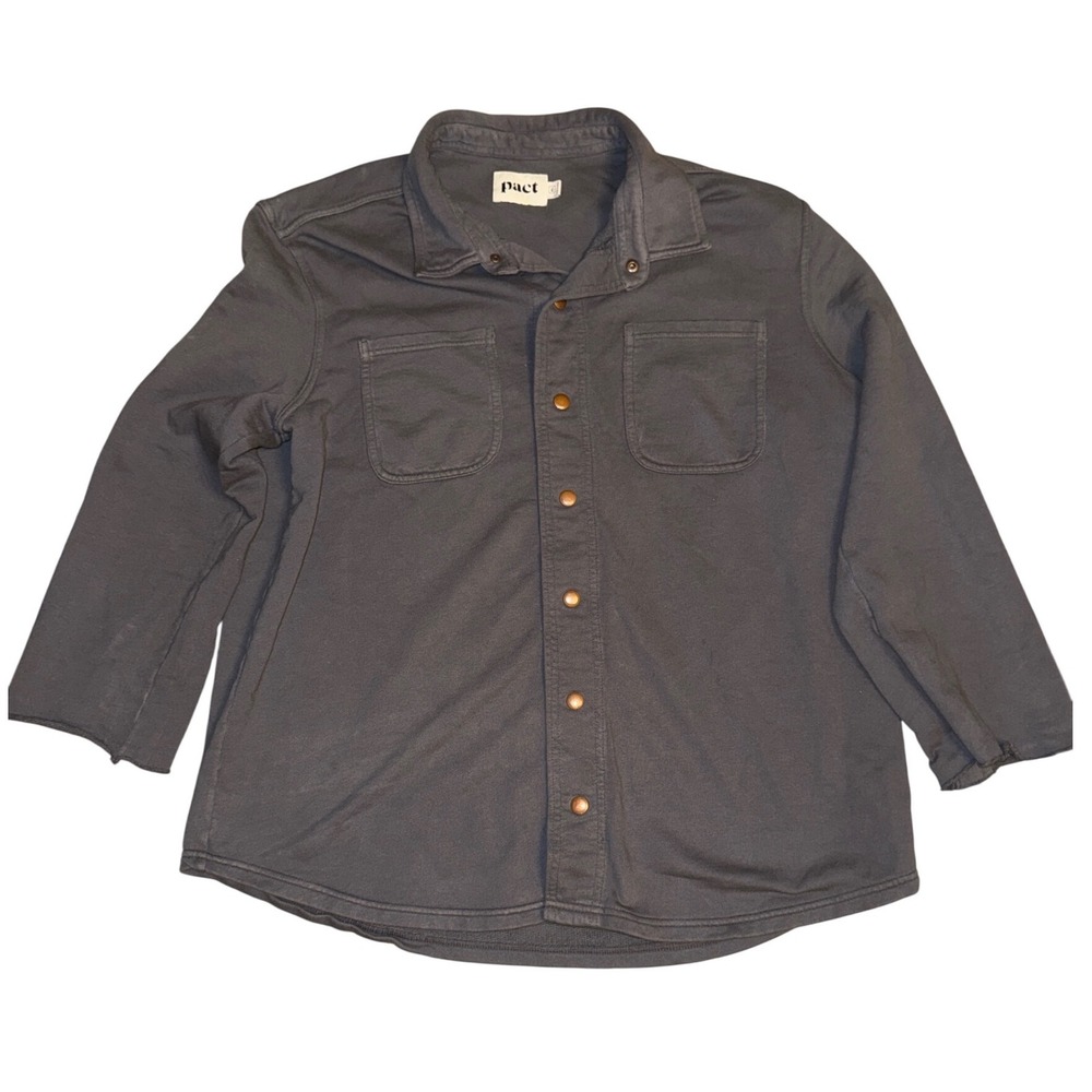 Pact Mens Dark Gray Long Sleeve Button Up Shirt Jacket XL 100% Organic Cotton